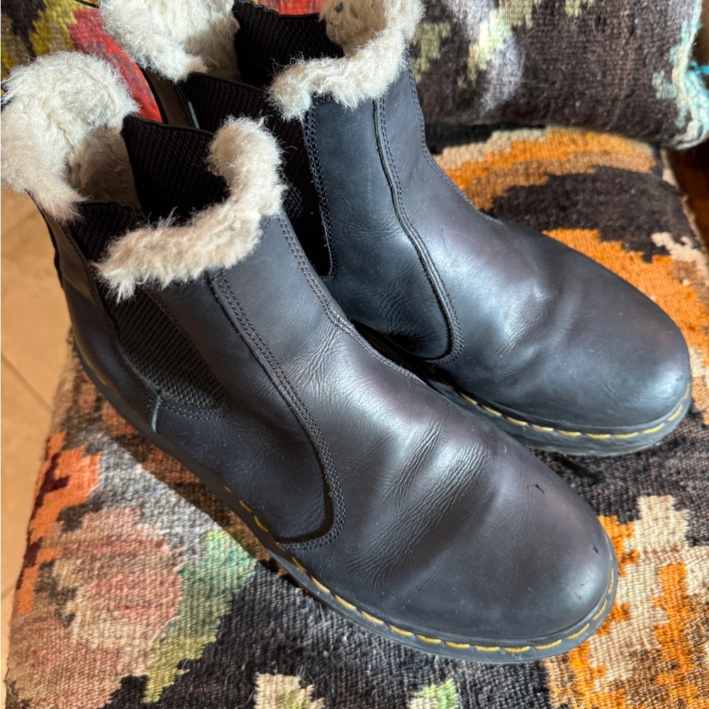 Dr. Martens Black Ankle Boots with White Fur Lining